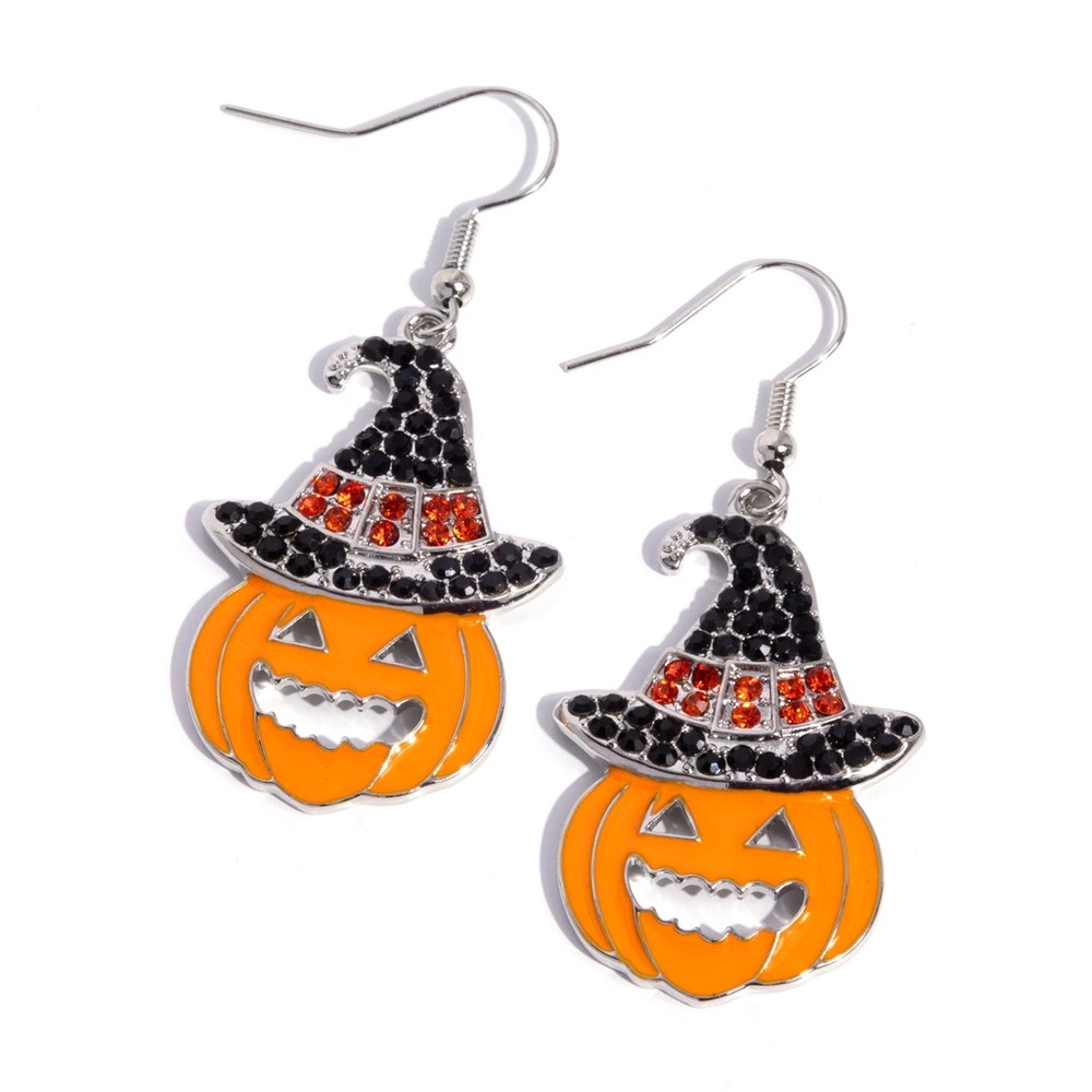 Halloween Pumpkin Earrings with Witch Hat